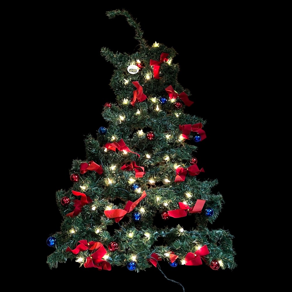 Vintage Style Lighted Wall Christmas Tree Decor Bows Ornaments Collections Etc
